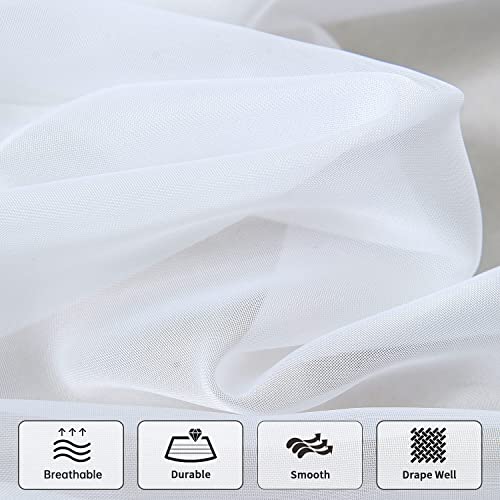 Wubodti White Tulle Beaded Valance Curtains 3 Pieces Kitchen Cafe Rod Pocket Sheer Swag Window Valances Curtain With Beads Trim For Bedroom Bathroom Nursery Living Room, 51 X 24 Inch Length #TOP4