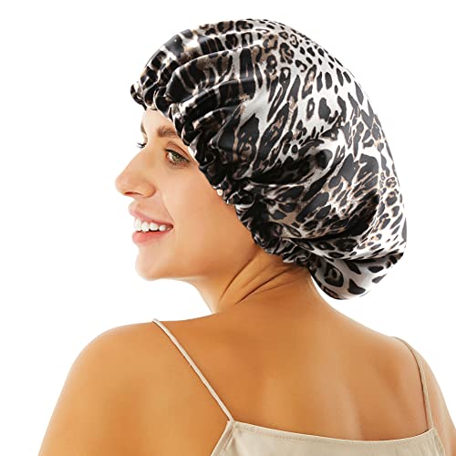 Image of Stain Bonnet Silk Sleep Cap Adjustable Satin Cap for Night Sleeping Hair Bonnet Reversible Double Layer