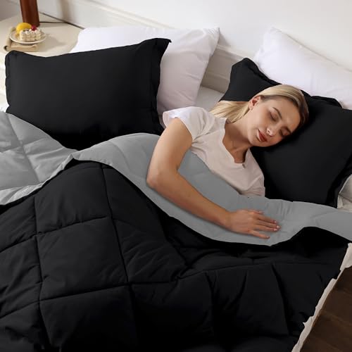 Image of downluxe California King Comforter Set - Black and Grey Cal King Comforter Set, Soft Bedding Sets for All Seasons - 3 Pieces - 1 Comforter (104 inchx96 inch) and 2 Pillow Shams(20 inchx36 inch)