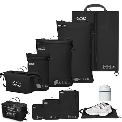 Organisateur Valise Compression Cube D'emballage Lot de 5 Réutilisable TPU Sacs Sous Vide avec IPX8 Étanche Fermeture Eclair Sacs Sous Vide pour Vêtements, Sous-vêtements, Chaussettes, Chaussures