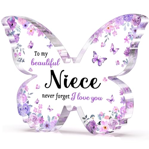 Glydein Niece Gifts from Auntie Aunt Uncle - Unique Purple Butterfly Acrylic Plaque Desk...