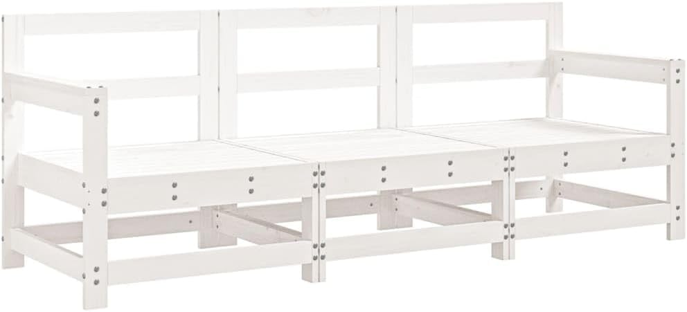 White Patio Sectional Loveseat 26 x 24.4 x 27.8 in Solid Pine Modular Outdoor Couch for Garden Balcony Terrace