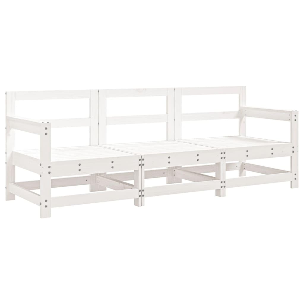 Gecheer 3 pz,Divano,da Giardino,per Esterno,Patio,Terrazzo,a 3 Posti,in Legno di Pino,Bianco,Divano Modulare Giardino da Esterno,Divano in Legno,Divano 3 Posti da Giardino,Esterno