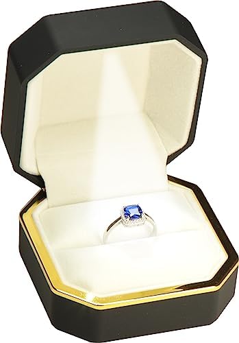 The Jewellery Pak Black Ring Box for Men for Engagement, Wedding,Proposal…Luxury Octagonal Design with Gold Trim LED Men's Wedding Band Storage Ring Jewelry Gift Holder Box with Light