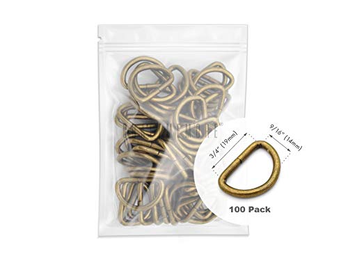 CRAFTMEMORE Antique Brass 3/4 Inch Non Welded D-Rings 100 Pack for Bags Lanyards