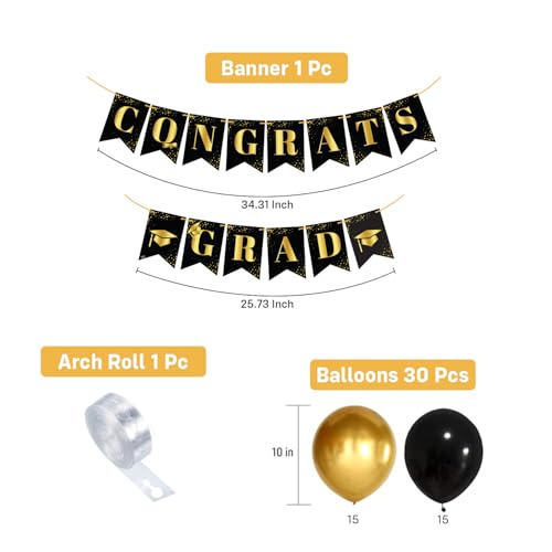 Image of Party Propz Congrats Banner - 32 Pcs Black and Golden Graduation Decoration | Decoration Items for Decorations | School Graduation Decoration's (Latex)