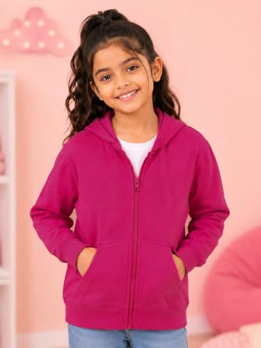 Image of Unisex Kids Solid Full Sleeve Zip Front Open Hooded Sweatshirt
