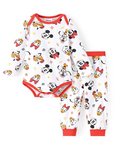 Disney Mickey and Friends Long Sleeve Baby Unisex Creeper Bodysuits 2 Piece Organic Cotton Newborn Outfit Set Allover Bold Front Print Infant Romper...
