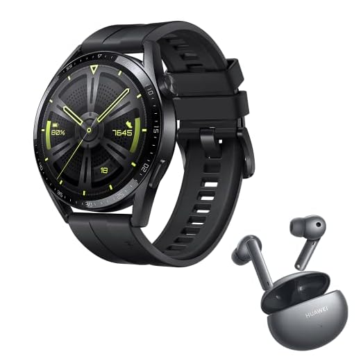 HUAWEI WATCH GT 3 46mm Smartwatch, lange Akkulaufzeit, ganztägige SpO2-Überwachung, genaue Herzfrequenzüberwachung, 100+ Trainingsmodi, Schwarz, 30 Monate Garantie + HUAWEI FreeBuds 4i Kopfhörer