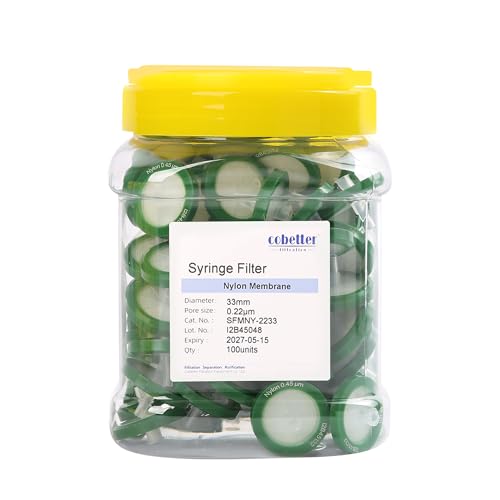 Image of 100 Pack Syringe Filter Nylon Lab Filters 0.22μm Pore Size 33mm Diameter Hydrophilic Filtration Non-sterile, Green