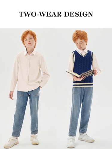 Boys Long Sleeve Dress Shirts Kids Classic Collared Button-Down Shirt School Uniform Shirts 5-14 Years2