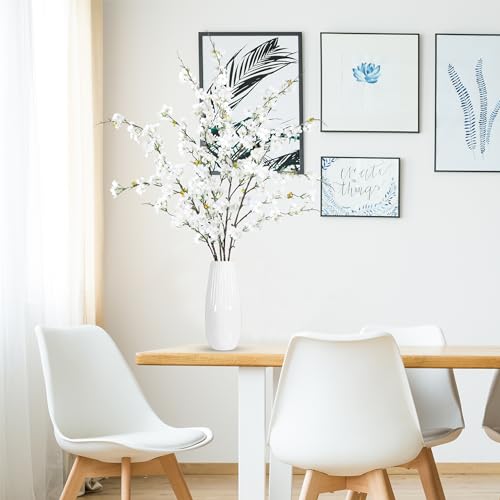 Sggvecsy Artificial Cherry Blossom Flowers 4 Pcs Faux Cherry Blossom Stems Faux Silk Cherry Blossom Branches 43’’ Fake Flowers Long Stems for Vase Arrangements Home Wedding Table Decor (White)