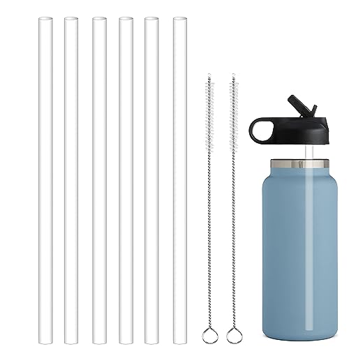 WK ieason 6pcs Replacement Straws Reusable Drinking Starws for Hydro Flask 32OZ, 18OZ and 64OZ, Plastic Straws with 2pc Cleaning Brushes Hydro Flask accessories,Daily Drinking Straws, BPA-free