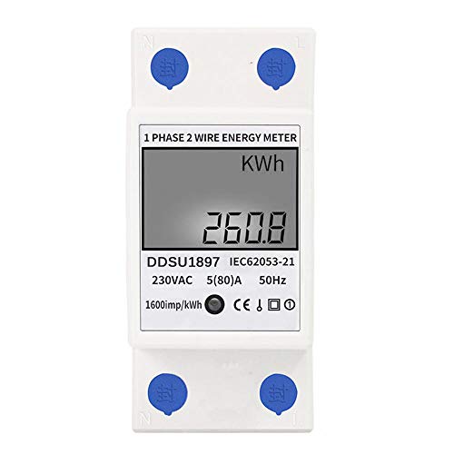 Medidor de energía eléctrica digital KKmoon Medidor de electricidad de carril DIN monofásico Medidor De Consumo Electrico Medidor eléctrico multifunción monofásico de dos cables 220VAC / 50Hz