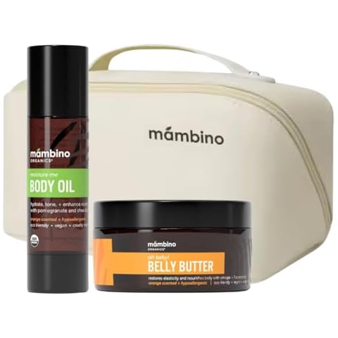 Mambino Organics All Natural Skincare Gift Set + Free Bag for Pregnant Women – Belly Oil, Face Mist, Moisturizer, Face Polish, Face Serum, Lip Balm (Duo Kit) Cover