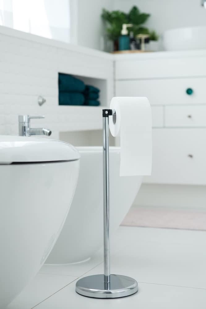 Pristine Free Standing Toilet Roll Holder Stand- Stylish Chrome Finish, Practical Design for Toilet Roll Holder Free Standing