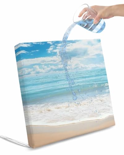 2 Pack Summer Beach Waterproof Cushion Covers with Ties, Outdoor Patio Chaise Lounge Chair Seat Cushion Slip Covers Replacement(Only Cover) Ocean Waves Coastal Blue 20