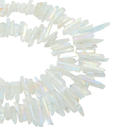 Sunyik Angel Aura Quartz Titanium Coated Crystal Points Quartz Rough Sticks Spikes Point Beads 15 Inch Strand Drilled #TOP3