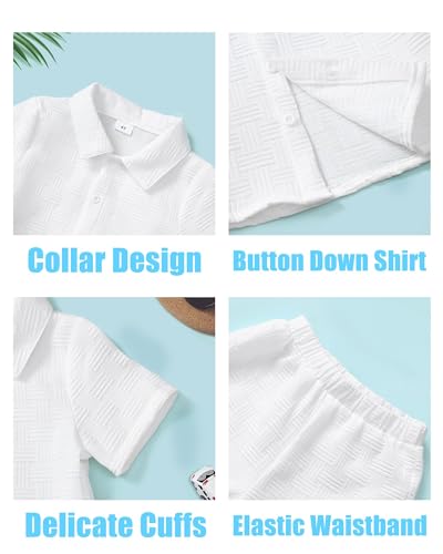 Image of Toddler Boy Clothes Little Kids Summer Outfits Short Sleeve Button Down Shirt Top Shorts Set 2 PCS Boy's Clothing
