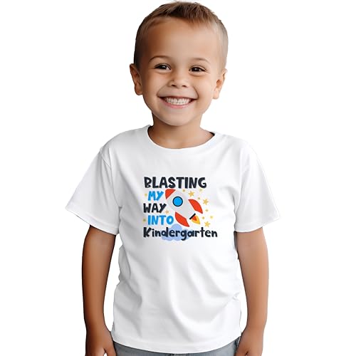 Blasting My Way Into Kindergarten #1 Kids Shirts, X-Small-Medium, Boy Or Girl, Great for The First Day of School Or Everyday