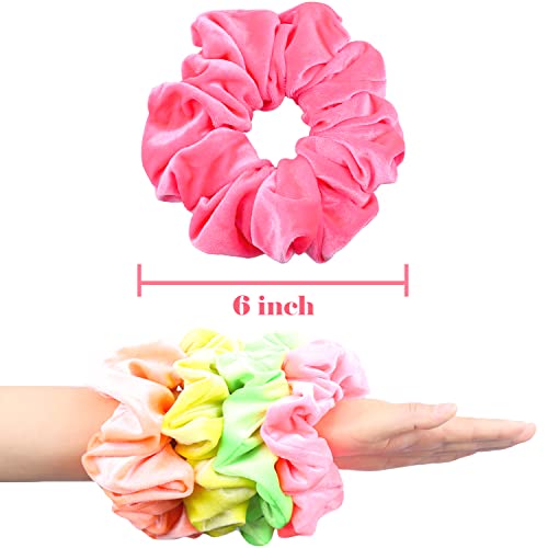 Ivaryss Extra Large Neon Scrunchies For Hair 80S, Premium Velvet Soft Jumbo Scrunchy, Xl 6 Inch Big Elastic Band Women And Girls Hair Accessories, 4 Pack, Neon #TOP4