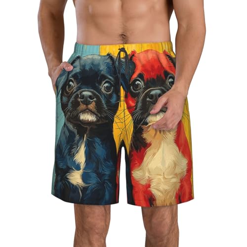 Men Swim Trunks Beach Shorts Swimwear Summer Bathing Suits - Cute Dogs Puppy Pet Retro