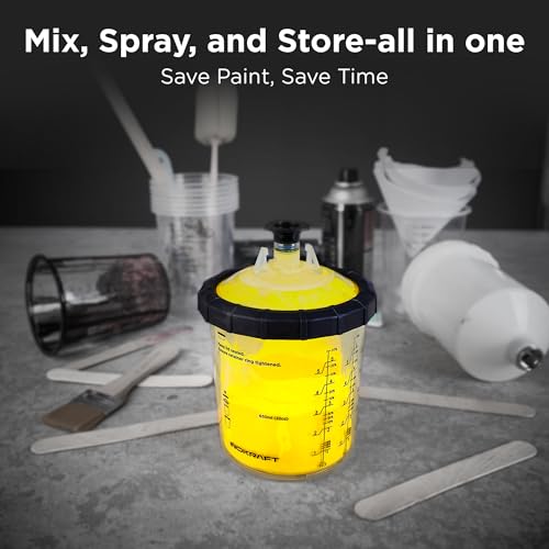 InoKraft D1 LVLP Air Spray Gun+Disposable Paint Sprayer Gun Cup 22 Ounce(650ml) Kit with 45 Cups and Lids System, 1 Hard Cup with Retainer Ring and 20 Plugs