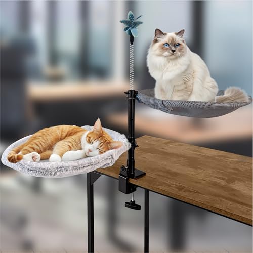 2-Tier Cat Desk Bed with Dual Hammocks