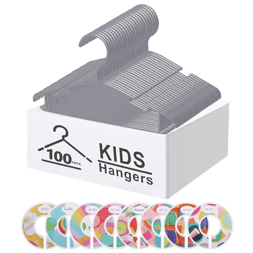 Image of GoodtoU 100 Pack Baby Clothes Hangers-Ultra Thin No Slip Nursery Hangers Baby Clothes Organizer with 8 Pcs Baby Clothing Dividers,Gray