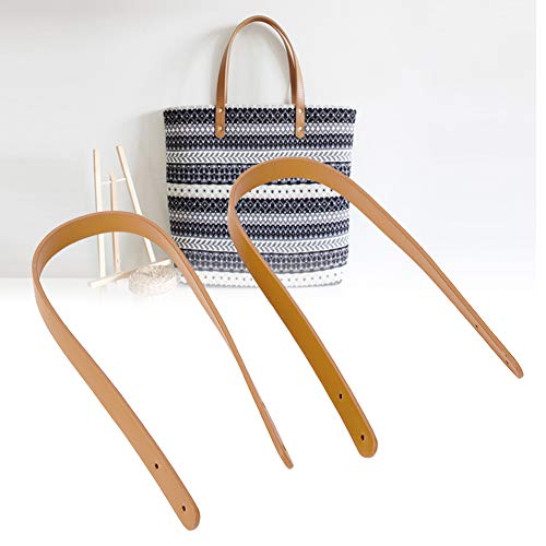 Image of 2 Pcs 65cm Leather Bag Handles Shoulder Bag Replacement Strap with Rivet Sets Easy Installation Leather Strap for Handbag(Beige)