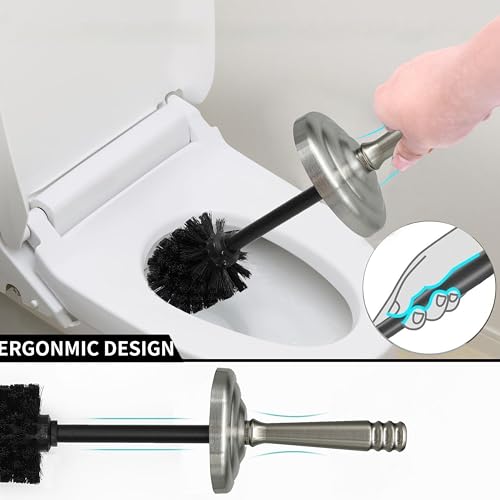 Image of Brushed Nickel Toilet Bowl Brush with Holder, Durable Bathroom Cleaning Tool, Modern Design for Easy Toilet Maintenance, Bathroom Cleaner Brush for Efficient Cleaning and Hygiene