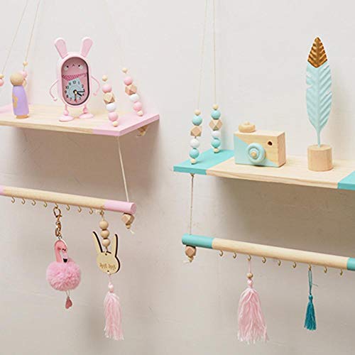 BerryChips Étagère Murale Nordique pour Chambre d'enfant, Étagères Flottantes Déco Chambre Fille, Étagère Murale Nordique avec Cordes, Décoration D'intérieur pour Chambre 65 x 14,6 x 40 cm, Rose Cover