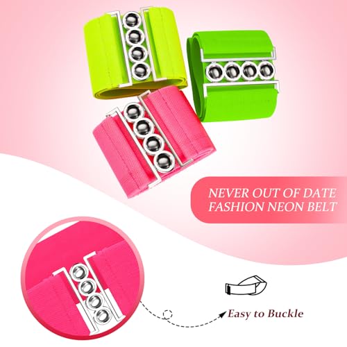 Syhood 3 Pcs 80s Neon Belts for Women 80s Waist Stretch Wide Waistband with Vertical Clasp Buckle Belts for Party Accessories(Green, Yellow and Pink,3 Pieces)3