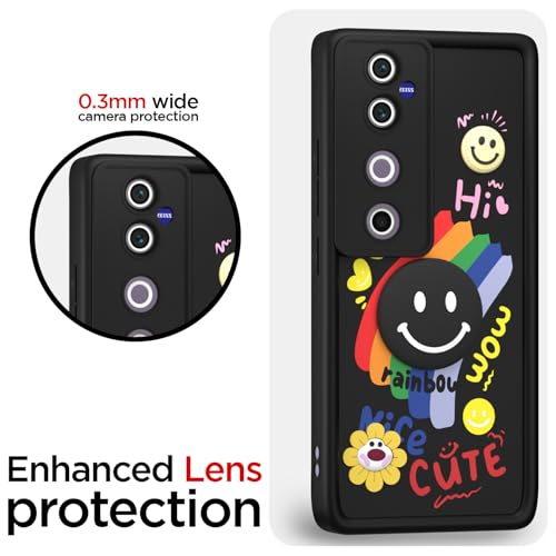 Image of Pikkme Back Cover for Vivo V40 5G / V40 Pro 5G / T3 Ultra 5G | Soft Silicone| Cute Rainbow Smile & 3D Cartoon Flower Design | Shockproof Raised Camera Protection Bumper Case (Black)