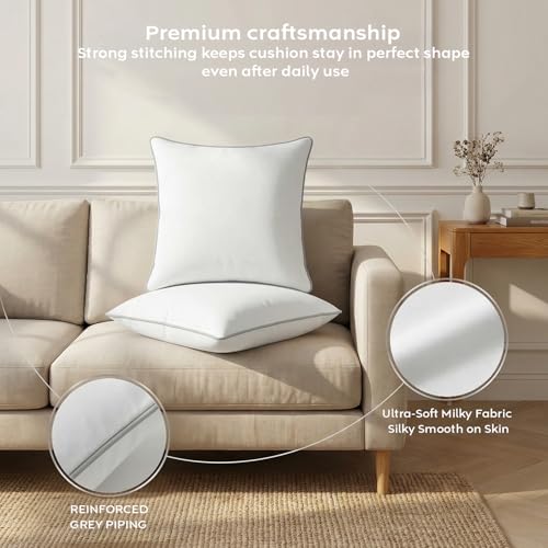 Image of AYKA Microfiber Cushion Filler Set of 5 (24x24 Inch) | Soft & Fluffy Sofa Cushions Inserts | Premium Polyester Fiber Throw Pillows for Sofa, Couch, Bed & Living Room Decor | White