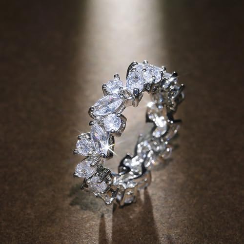 White Gold Plated White Leaf Cubic Zirconia Engagement Rings Wedding Bridal Band Promise Rings Evening Parties Anniversary Valentine's Day Gifts Eternity Bands for Women2