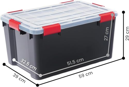 Iris Ohyama Luftdichte Kunststoff-Aufbewahrungsboxen mit Deckels, 50L, 4er-Set, Schwarz, Hermetischer wasserdichter Verschluss, Robuste Schnappverschlüsse, Stapelbar, Staubschutz, BPA-frei, DDAT-L