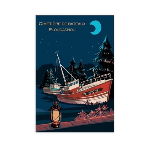 Poster Plougasno en toile pour salon : décoration murale bretonne 50x75 cm
