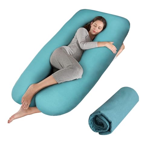 Image of Pregnancy Pillow Cover (ONLY Pillowcase) - U Shaped Pillow Case - Maternity Body Pillow Cover - Removable Soft Cotton Cover (Blue)