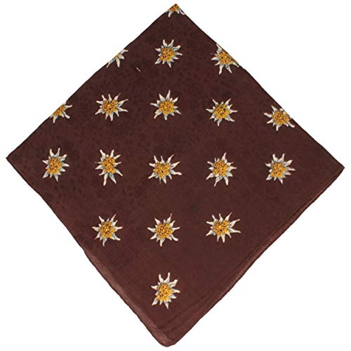 Breiter Edelweiß Trachtentuch Nickituch Tuch aus 100% Seide – 50 x 50 cm – Braun