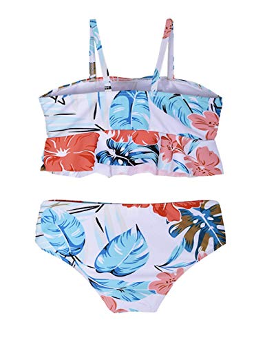Hilor Girl's Bikini Set Ruffled Two Piece Swimsuits Kids Monokini Bathing Suits White&Red Floral 8-9 Years #TOP1