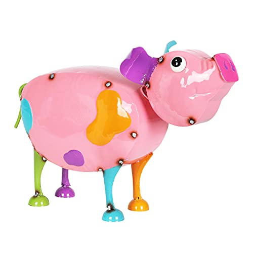 Exhart Pink Metal Pig Statue, Spring Bobblehead, Durable Painted Metal, Cute Yard Decor, 15.5”X6”X9” #TOP23