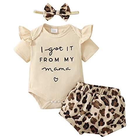 Gajaous Baby Girls Summer Outfits Ruffles Romper+Leopard Bottoms Shorts+Headband Infants Sunsuit 0-18M Beige Cover