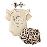 Lieferumfang: 1 x kurzärmeliges Oberteil für Kleinkinder und Mädchen, 1 x Leopard-Shorts und 1 x Schleifen-Stirnband.