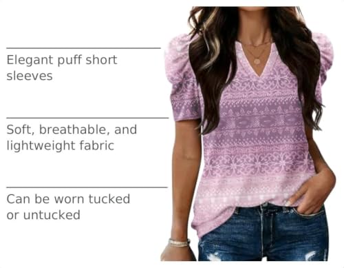 Image of LOMON Spring Summer Tops for Women 2026 V Neck Puff Short Sleeve Tops Fashion Trendy Work Blouses Dressy Casual S-XXL