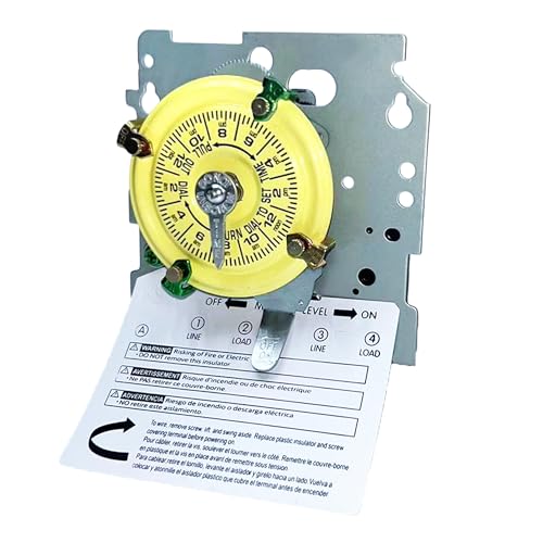 T104M Mechanical Time Switch,208-277 VAC 5HP 40A DPST Time Switch,24 Hour 12 ON/Off,Mechanism Only,Heavy Duty Electromechanical Outdoor/Indoor Timer for Pool Pump and Water Heater Lighting