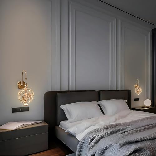 Image of Smartway Flux Crystal 10 Watt LED Wall Lamp - Modern Gold Wall Light, Crystal Globe Design, 3 Color Modes (Warm /Natural /Cool) | Wall Mounted Bedside Lamp (Petal)