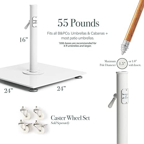Business & Pleasure Co. Classic White Umbrella Base - Perfect For The Patio Table Or Pool - Heavy Outdoor Square Metal Stand - Fits Beach, Market, & Patio Umbrellas - 55 Lbs #TOP3