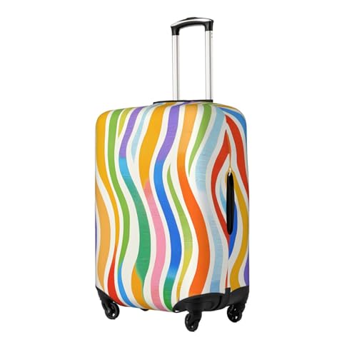 Colorful Striped Waves Elastic Travel Luggage Cover, Washable Spandex Suitcase Protector, Anti-Scratch Fits 18-32 Inch2