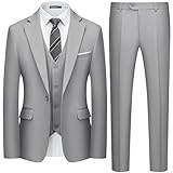 WULFUL Men's 3 Piece Slim Fit Suit Set One Button Blazer Jacket Pants Tuxedo Set Light Gray